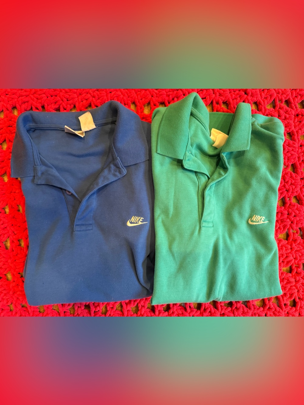 TWO Vintage Nike Men’s Polos Blue/Green (Medium)